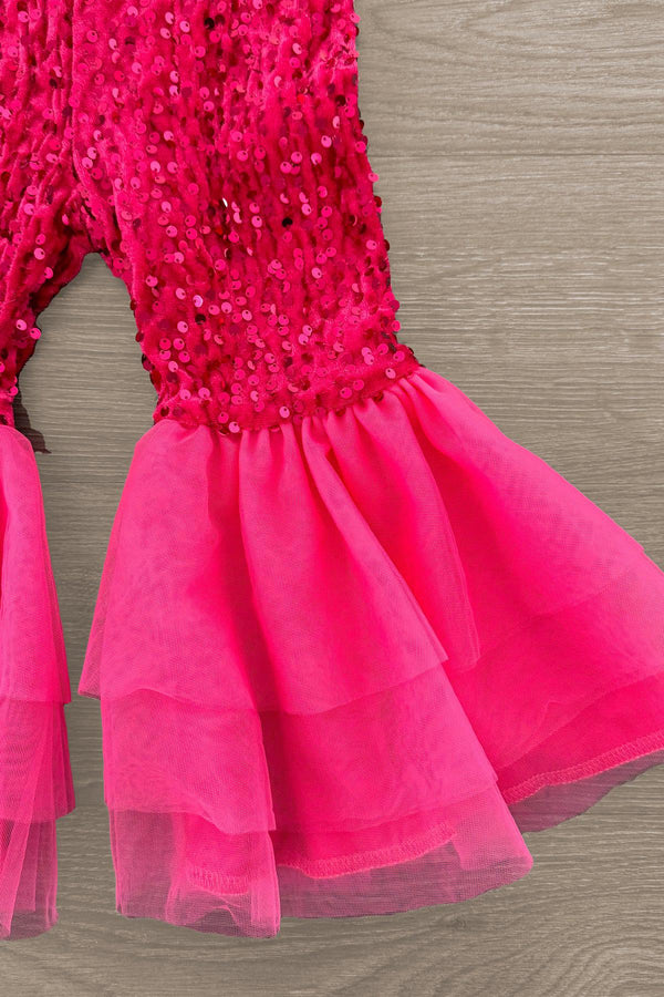 Pink Sequin Santa Bell Bottom Set | Sparkle in Pink