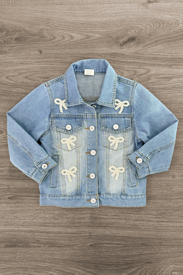 Pearl Bow Denim Jacket | Sparkle in Pink
