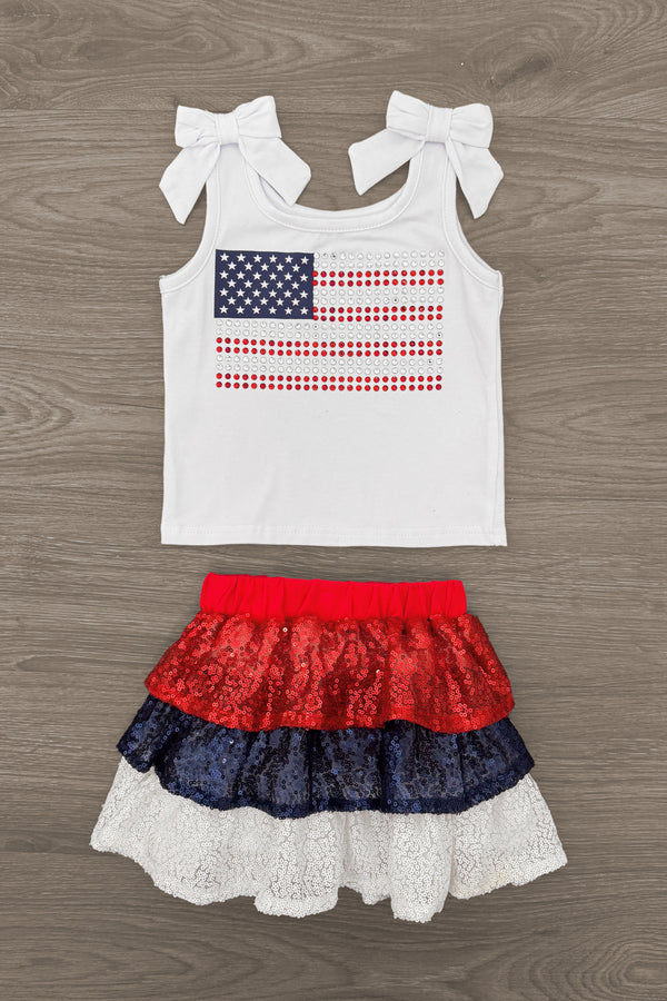 American Flag Sequin Skirt Set