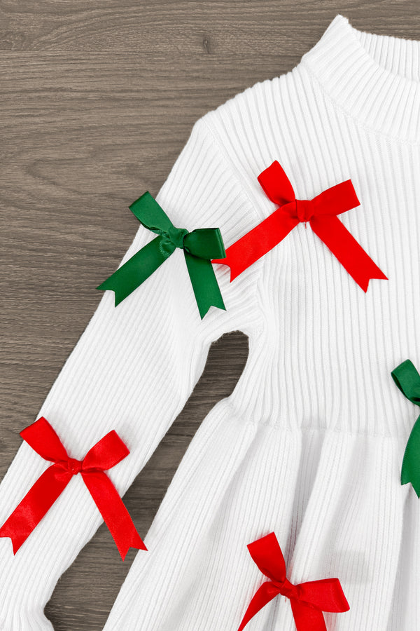 Red & Green Bow Sweater Dress | Sparkle in Pink