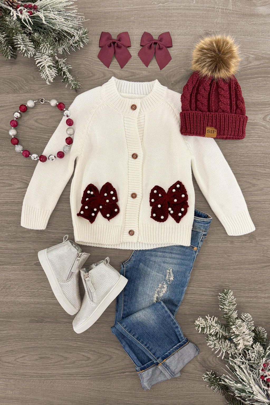 Cream Bow Sweater Cardigan | Sparkle in Pink
