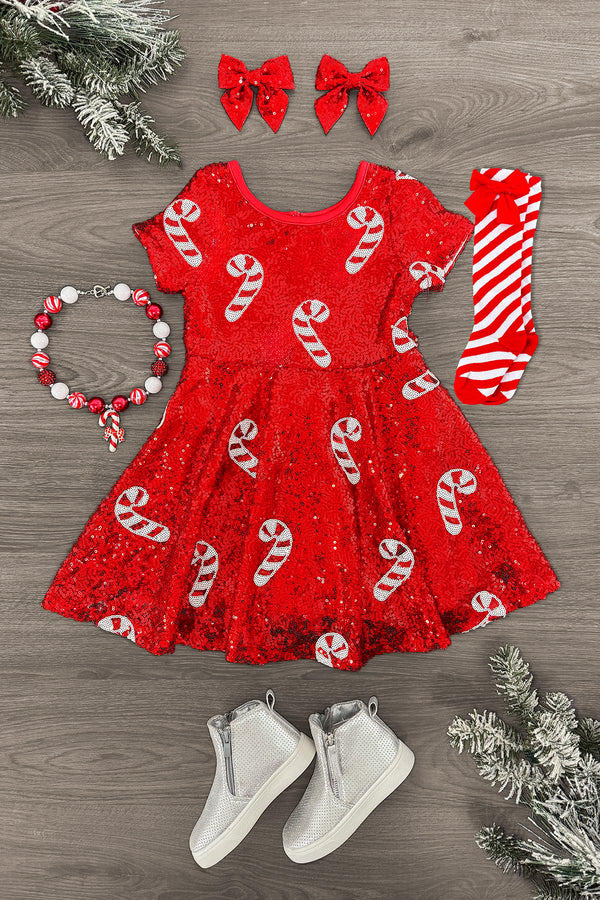 Red Sequin Candy Cane Dress | Girls' Christmas Clothing Sparkle In Pink Red Sequin Candy Cane Dress | Girls' Christmas Clothing Sparkle In Pink