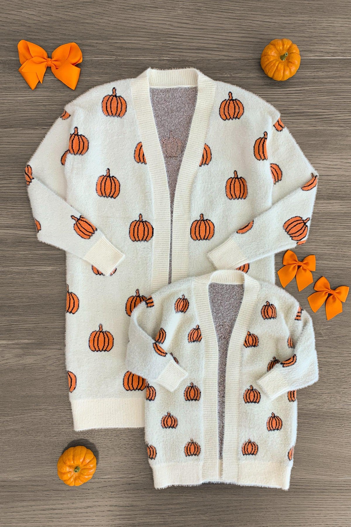 Mom & Me - Cozy Cream Pumpkin Cardigan - Sparkle in Pink