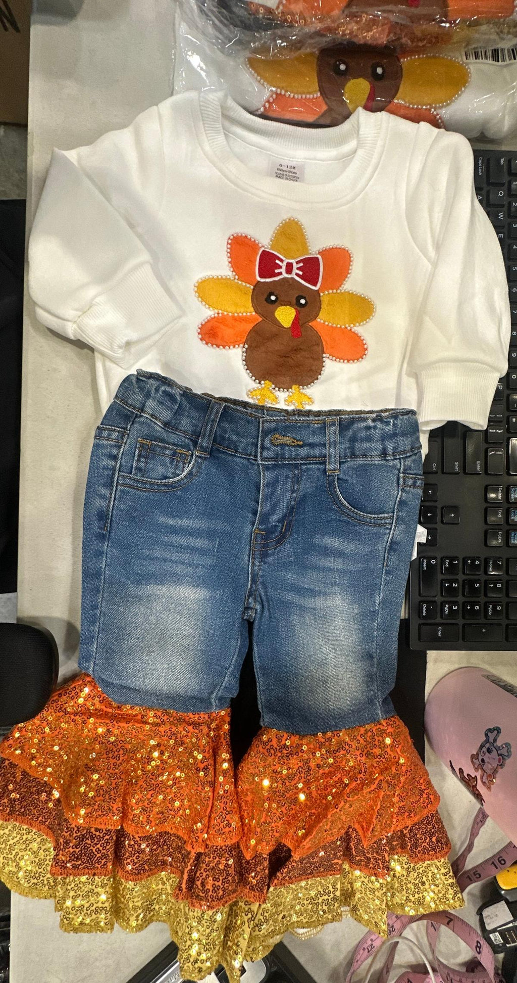 Mom & Kid - "Thankful For My Little Turkeys" Pullover & Pant Set