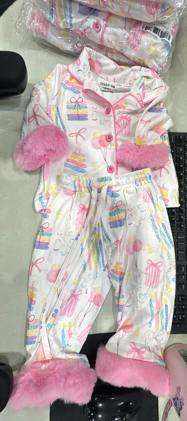 Fuzzy Pastel Pink Birthday Pajamas