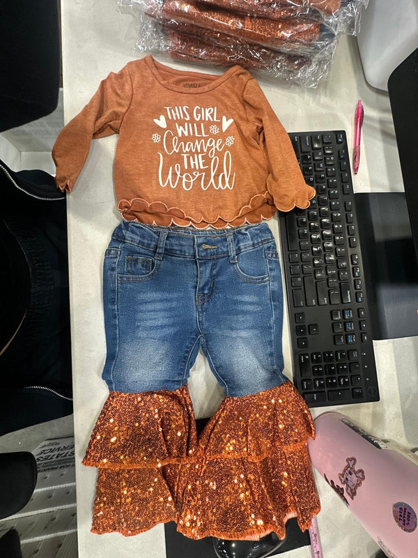 "This Girl Will Change The World" Bell Bottom Pant Set