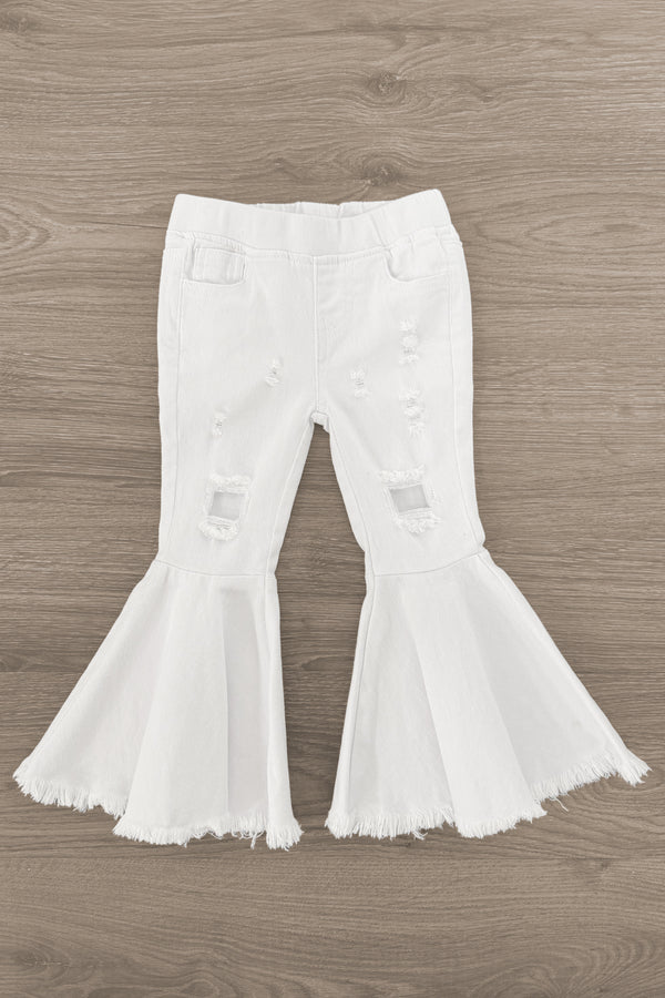 "Merry" White Denim Bell Bottom Set | Sparkle in Pink