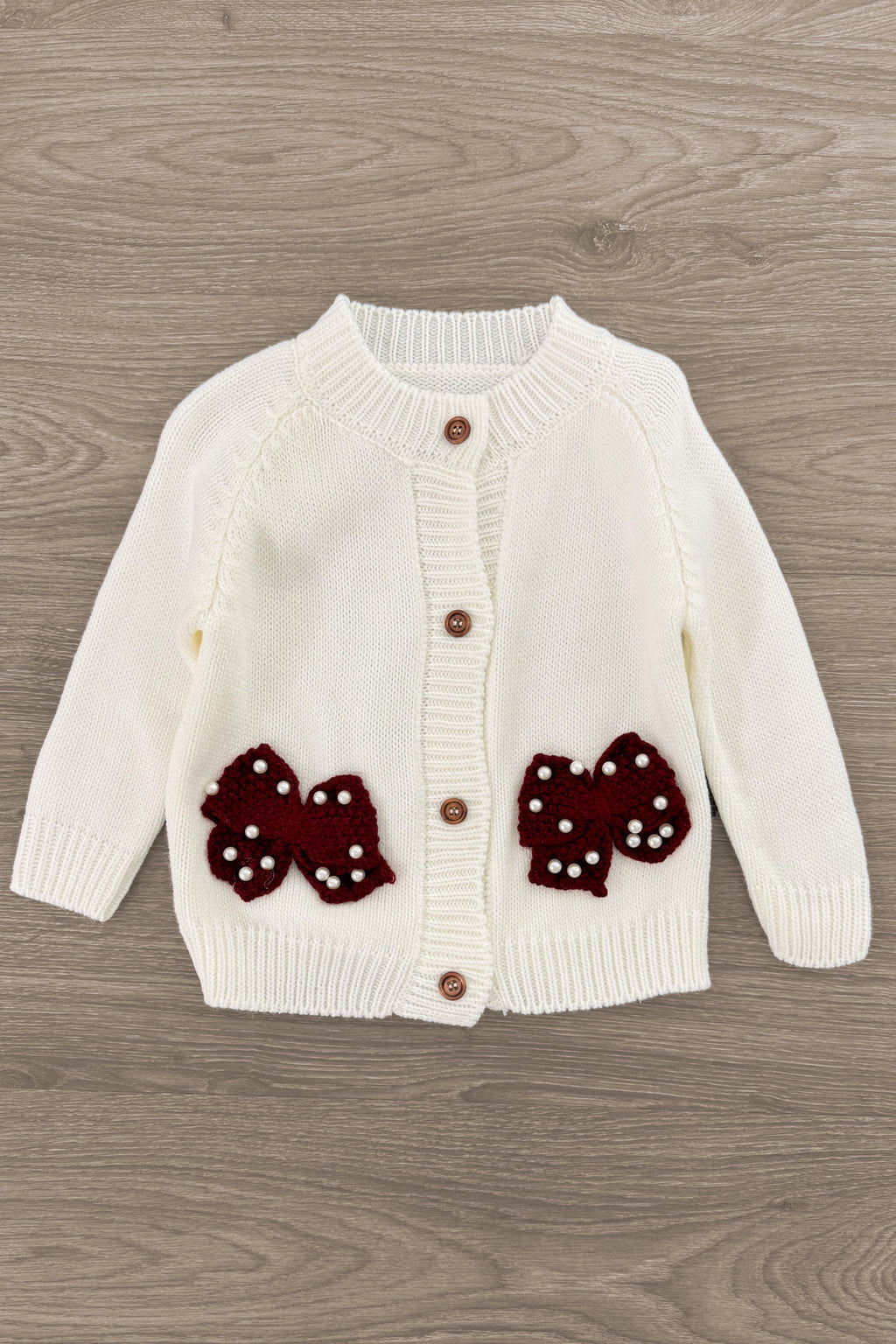 Cream Bow Sweater Cardigan | Sparkle in Pink