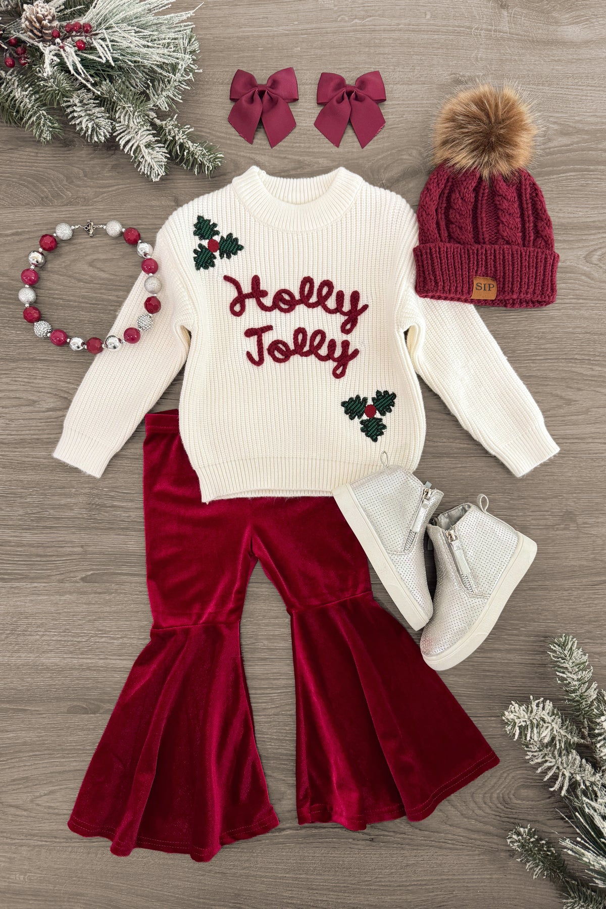 "Holly Jolly" Velvet Bell Bottom Set