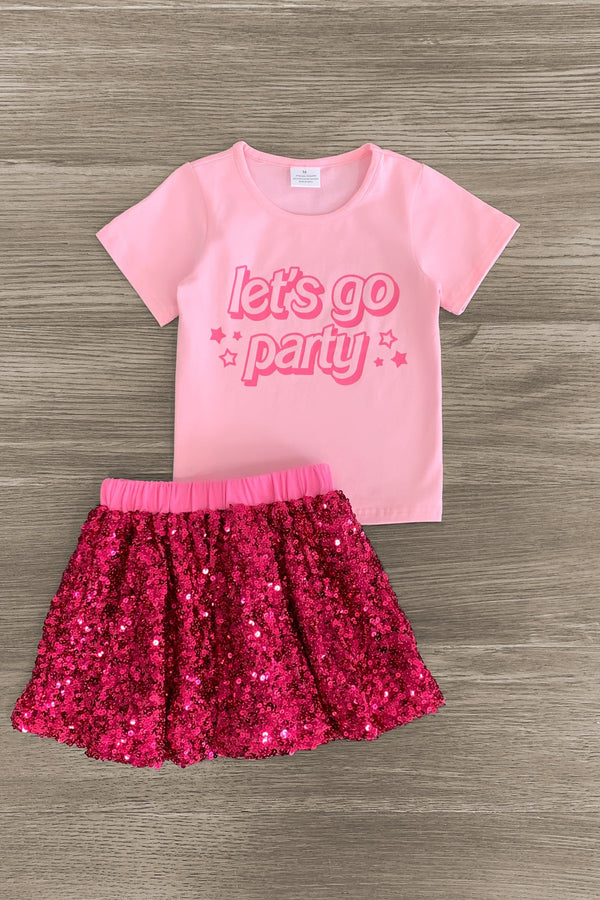 "Let's Go Party" Pink Sequin Skirt Set | Sparkle in Pink