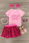 "Let's Go Party" Pink Sequin Skirt Set | Sparkle in Pink