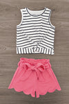 White & Pink Stripe Short Set