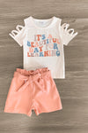 "It's A Beautiful Day For Learning" Pleather Short Set | Sparkle in Pink