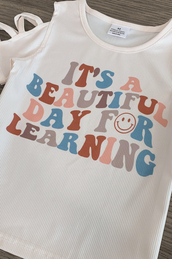 "It's A Beautiful Day For Learning" Pleather Short Set | Sparkle in Pink