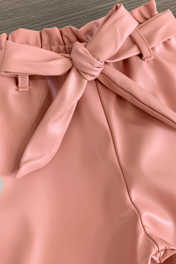 "It's A Beautiful Day For Learning" Pleather Short Set | Sparkle in Pink