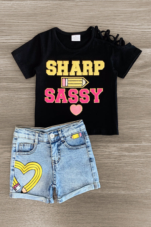 "Sharp & Sassy" Denim Short Set | Sparkle in Pink