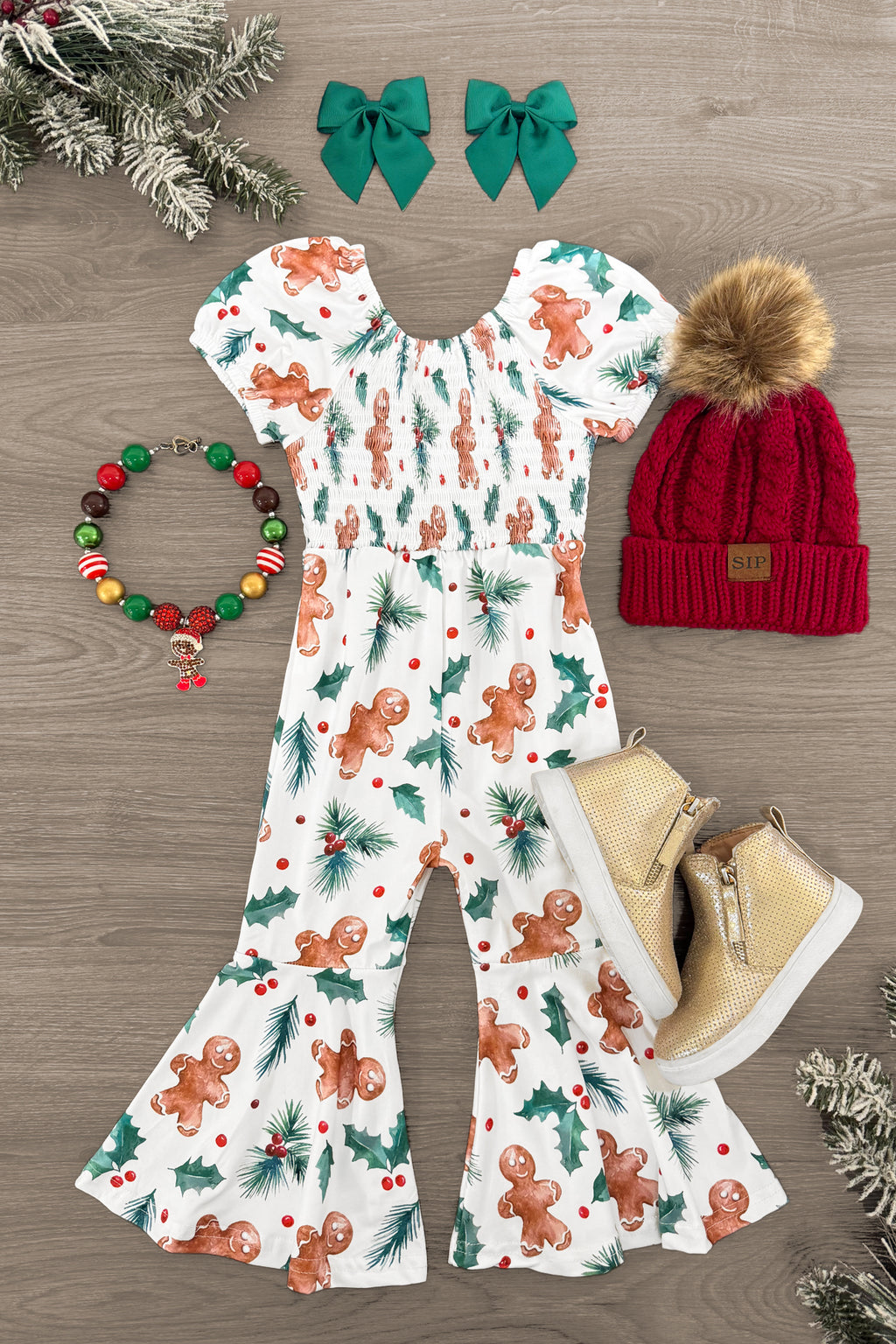 White Holly Gingerbread Jumpsuit | Sparkle in Pink