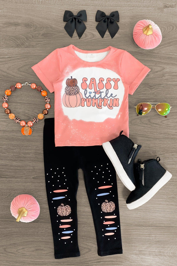 "Sassy Little Pumpkin" Pink Legging Set - Sparkle in Pink