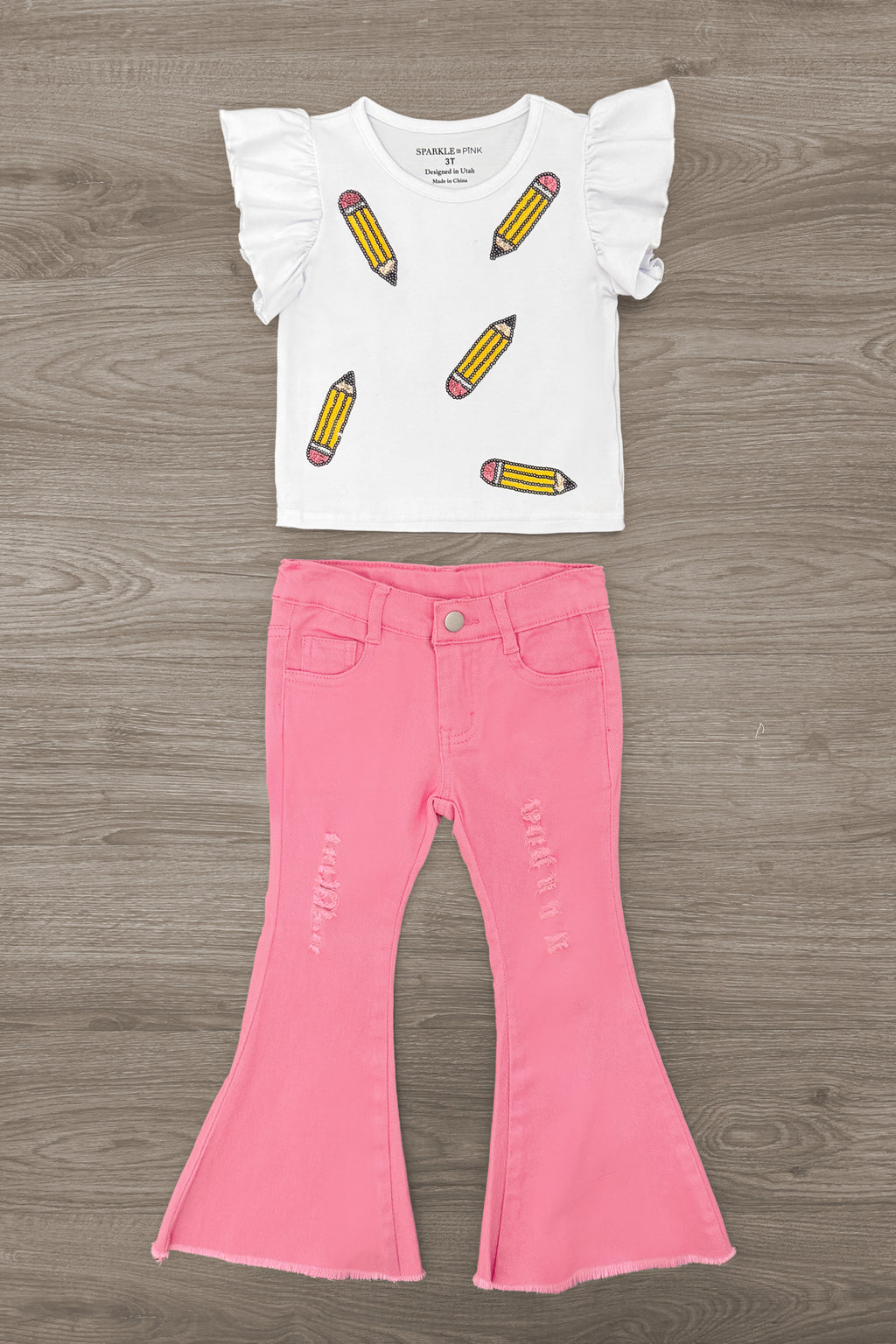 Pink Pencil Flare Denim Pant Set
