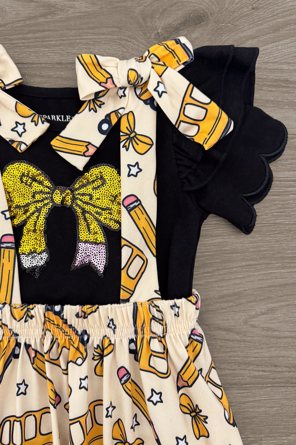 Pencil Bow Suspender Skirt Set