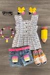 "Pre-K - Sixth Grade" Notebook Denim Short Set | Sparkle in Pink