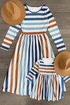 Mom & Me - Blue & White Striped Dress - Sparkle in Pink