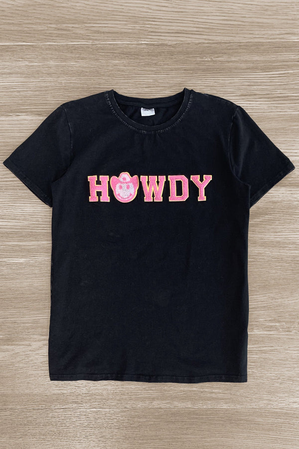 Mom & Me - "Howdy" Black Chenille Patch Top | Sparkle in Pink