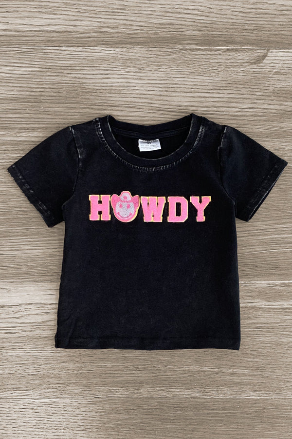 Mom & Me - "Howdy" Black Chenille Patch Top | Sparkle in Pink