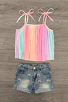 Pastel Rainbow Denim Short Set