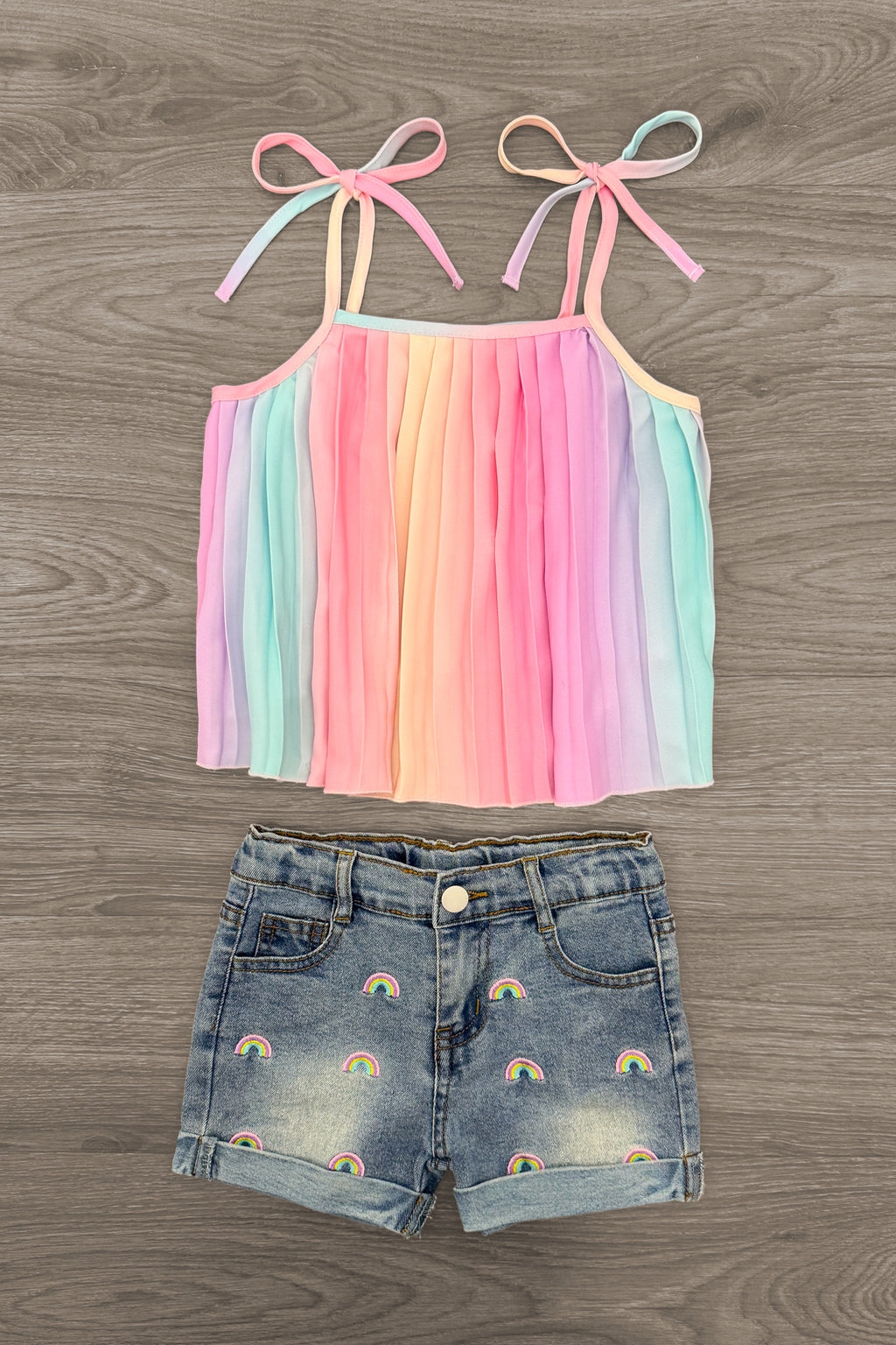 Pastel Rainbow Denim Short Set