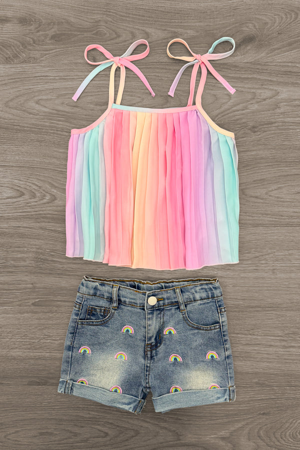 Pastel Rainbow Denim Short Set