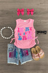 "In My Pre-K - 6th Grade Era" Denim Short Set | Sparkle in Pink
