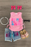 "In My Pre-K - 6th Grade Era" Denim Short Set | Sparkle in Pink