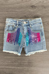"In My Pre-K - 6th Grade Era" Denim Short Set | Sparkle in Pink