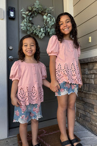Pink Painted Rose Denim Short Set