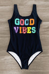Mom & Me - "Good Vibes" Black Sequin Swimsuit | Sparkle in Pink