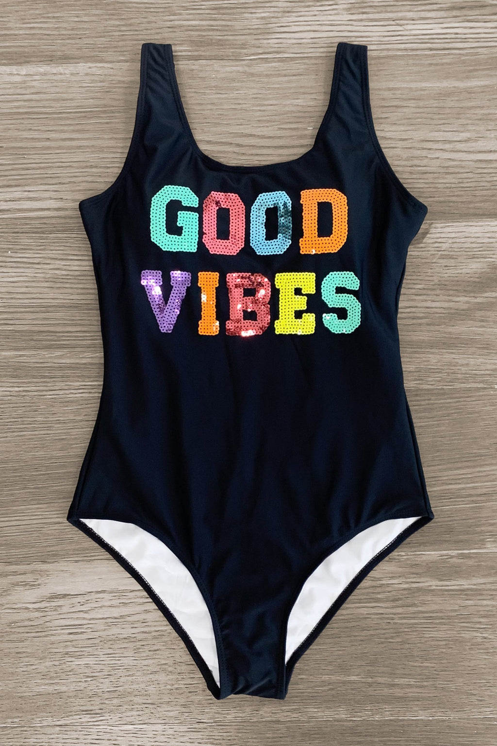 Mom & Me - "Good Vibes" Black Sequin Swimsuit | Sparkle in Pink