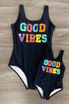 Mom & Me - "Good Vibes" Black Sequin Swimsuit | Sparkle in Pink