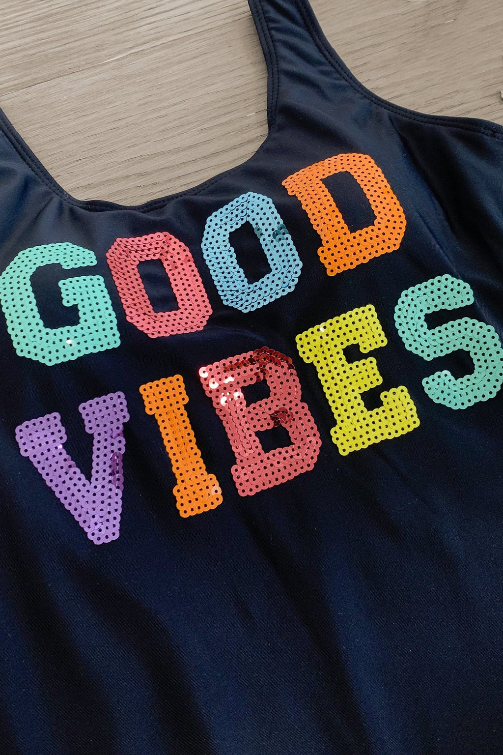 Mom & Me - "Good Vibes" Black Sequin Swimsuit | Sparkle in Pink