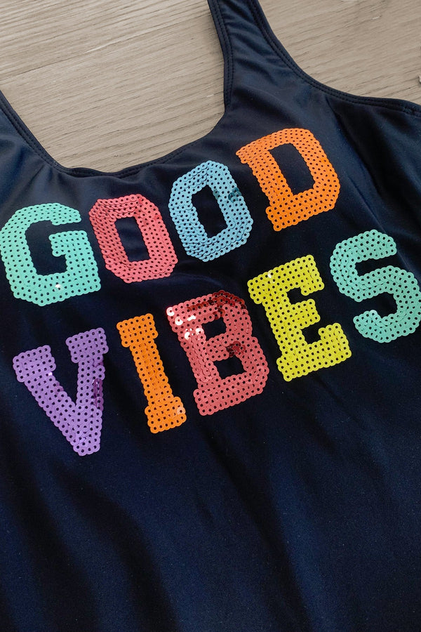 Mom & Me - "Good Vibes" Black Sequin Swimsuit | Sparkle in Pink