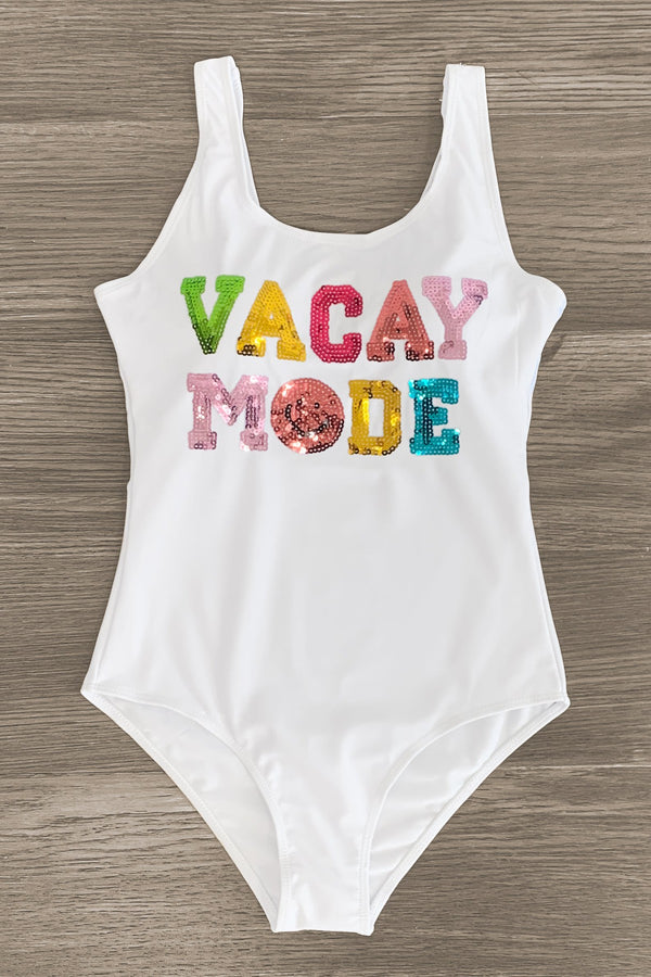 Mom & Me - "Vacay Mode" White Sequin Swimsuit | Sparkle in Pink