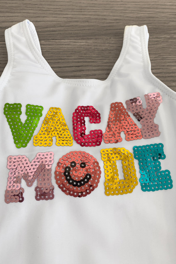 Mom & Me - "Vacay Mode" White Sequin Swimsuit | Sparkle in Pink