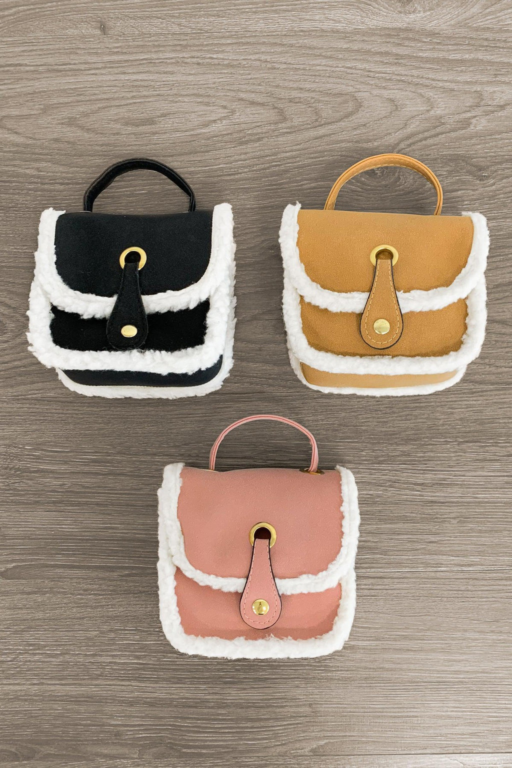 Suede Sherpa Purse - Sparkle in Pink
