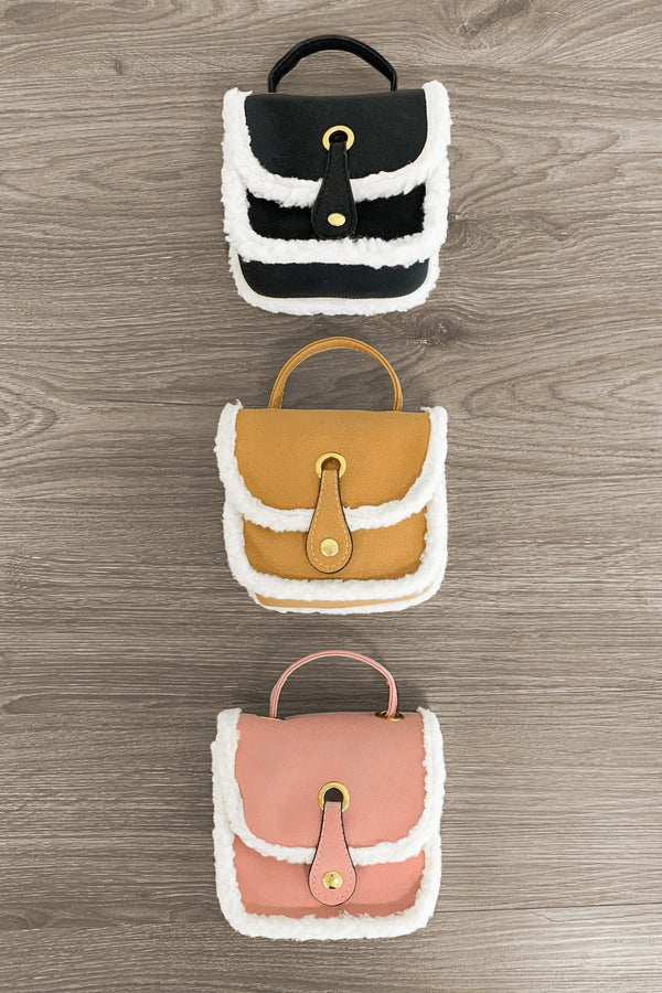 Suede Sherpa Purse - Sparkle in Pink