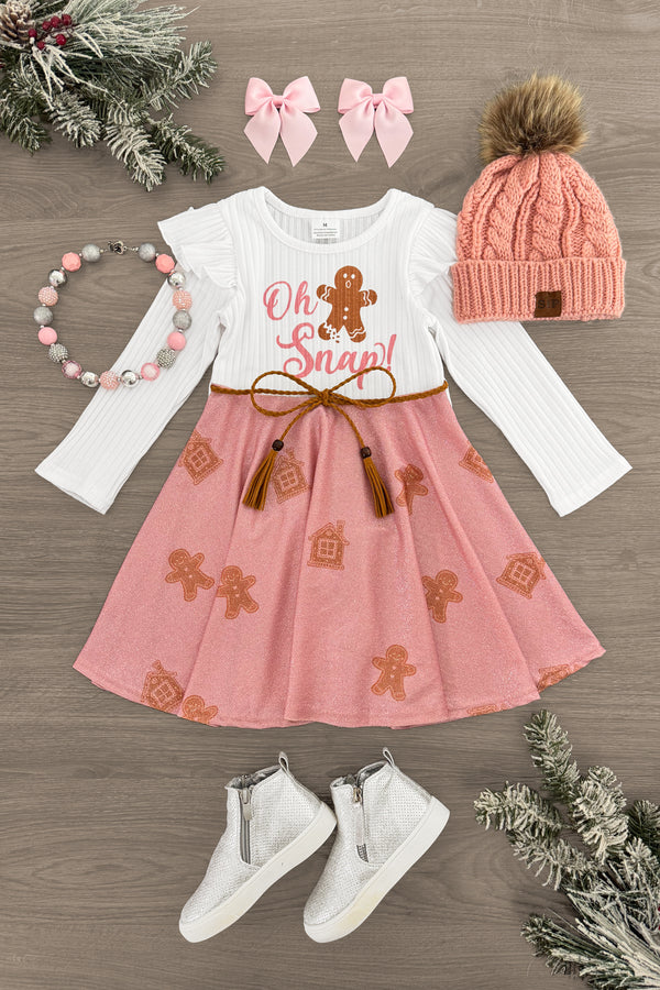 "Oh Snap!" Pink Glitter Gingerbread Dress | Sparkle in Pink
