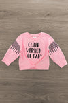 "Cuter Version Of Dad" Velvet Sequin Bell Bottom Set | Sparkle in Pink
