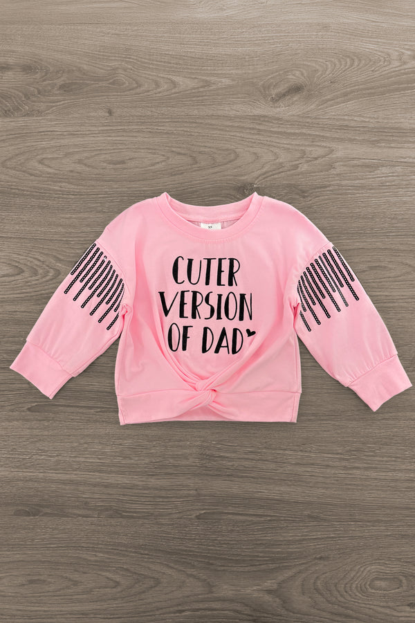 "Cuter Version Of Dad" Velvet Sequin Bell Bottom Set | Sparkle in Pink