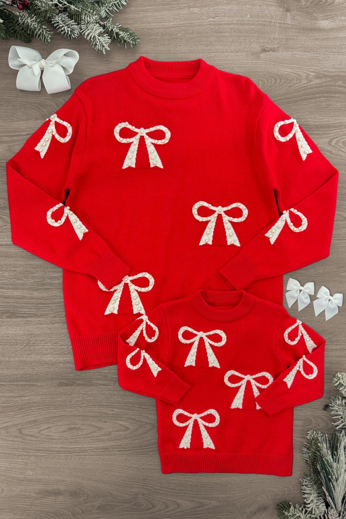 Mom & Me - Red Pearl Bow Sweater | Sparkle in Pink