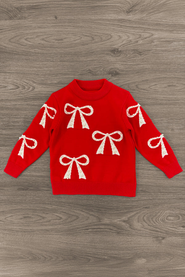 Mom & Me - Red Pearl Bow Sweater | Sparkle in Pink