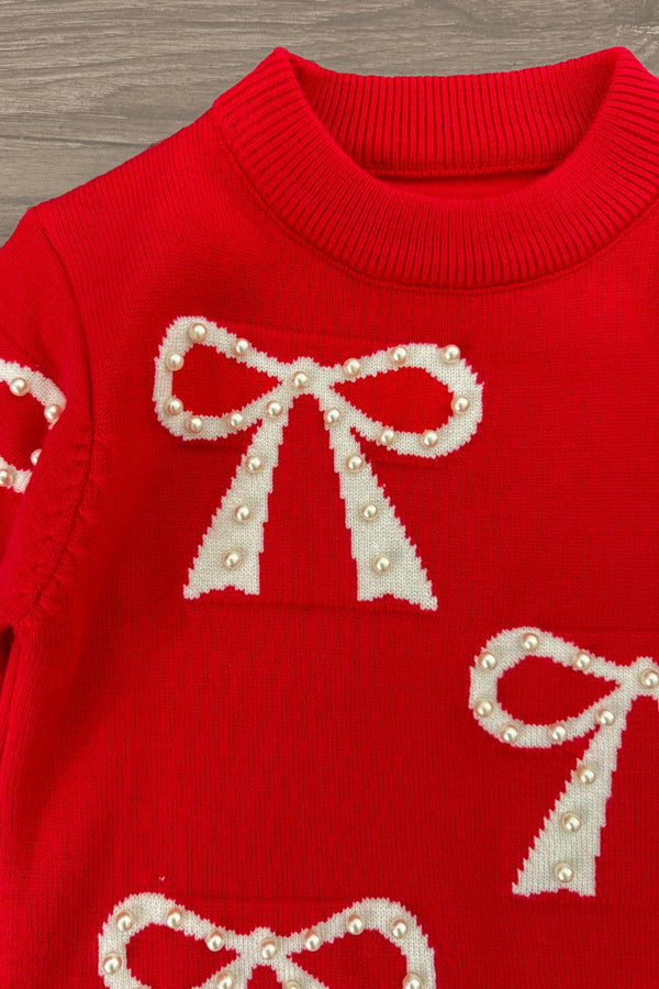 Mom & Me - Red Pearl Bow Sweater | Sparkle in Pink